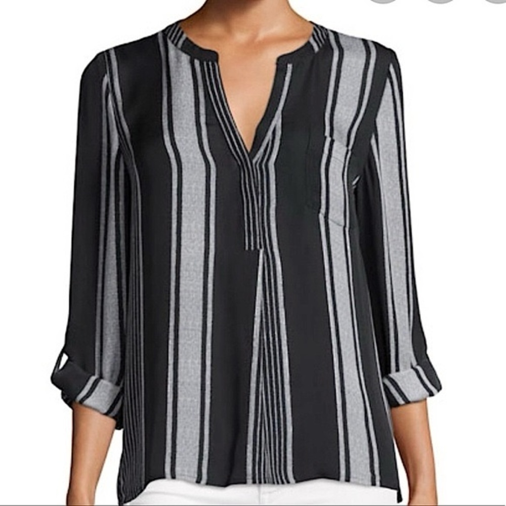 JOIE Lightweight Oden Silk Striped Blouse Black & Grey